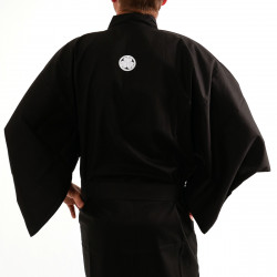 Japanese traditional black kimono in cotton Aoi crest for men