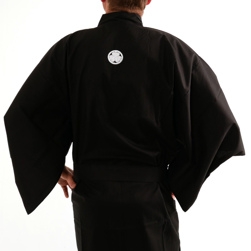 Kimono negro japonés para hombre., AOI, Escudo de armas japonés