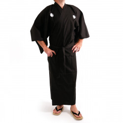 Japanese traditional black kimono in cotton Aoi crest for men