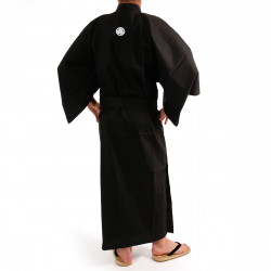 Japanese traditional black kimono in cotton Aoi crest for men