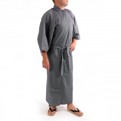 Kimono de algodón yukata japonés azul gris, 976Y, rasguño