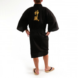 japanischer Herren happi Kimono - schwarz, KAMIKAZE, Kanji goldene Kamikaze