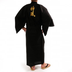 Kimono negro japonés para hombre en algodón., KAMIKAZE, kanji