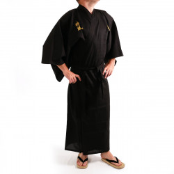 Japanese black kimono in cotton shantung kamikaze kanji for men