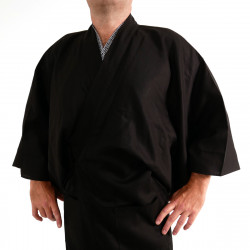 Japanese traditional black unisex cotton shantung haori jacket