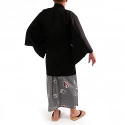 Japanese traditional black unisex cotton shantung haori jacket