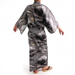 Japanese traditional black cotton yukata kimono mont fuji for men