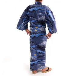 yukata kimono giapponese blu in cotone, FUJI, Monte Fuji