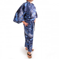 Japanese traditional blue cotton yukata kimono mont fuji for men