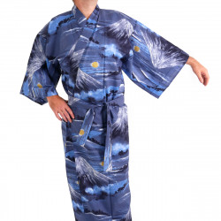 Japanese traditional blue cotton yukata kimono mont fuji for men