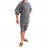 Japanese traditional blue grey cotton kimono jinbei joyous and good omen kanji for men