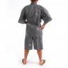 Japanese traditional blue grey cotton kimono jinbei joyous and good omen kanji for men