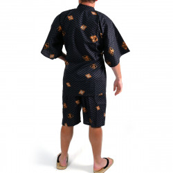 japanischer herren schwarzer Jinbei – Kimono, DIAMOND, Diamant und Kanji