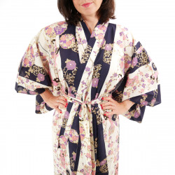 kimono giapponese yukata in cotone blu, GEISHA, blu