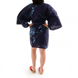 Japanese traditional blue navy cotton hanten kimono plum and bush warbler for ladies