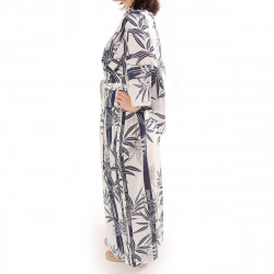 Japanese traditional white cotton yukata kimono bamboo for ladies