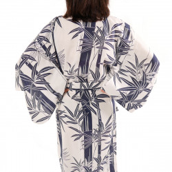 Japanese traditional white cotton yukata kimono bamboo for ladies