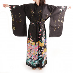 Kimono negro tradicional japonés para mujer., UTAÔJO, poemas y princesas brillantes