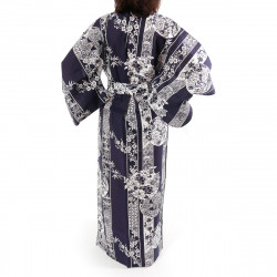 japanische Yukata Kimono blaue Baumwolle, HANAKAMON, Blumenkreis