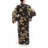 Japanese traditional black cotton yukata kimono pine and crane for ladies