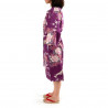Happi lila japanischer Kimono aus Baumwolle, TSURU PEONY, Kranich und Pfingstrose