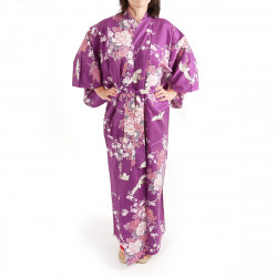 Japanese purple kimono for women flying crane and peony