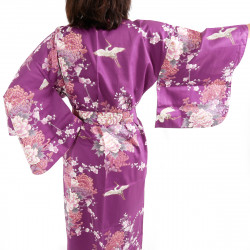 Japanese purple kimono for women flying crane and peony