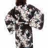 Japanese traditional black cotton yukata kimono white cherry blossoms for ladies