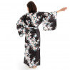 Japanese traditional black cotton yukata kimono white cherry blossoms for ladies