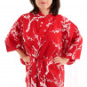 kimono giapponese yukata in cotone rosso, UME, fiori di pruno
