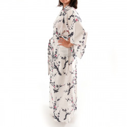 yukata japonés kimono algodón blanco, UME, flores de ciruelo