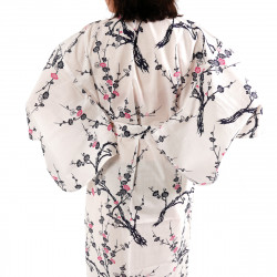 japanischer Yukata Kimono weiße Baumwolle, UME, Pflaumenblüten