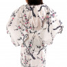 yukata japonés kimono algodón blanco, UME, flores de ciruelo
