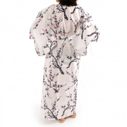 japanischer Yukata Kimono weiße Baumwolle, UME, Pflaumenblüten