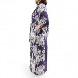 yukata japonés kimono algodón azul, PEONY GEISHA, Peonía y bellezas japonesas