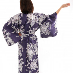 Japanese traditional blue navy cotton yukata kimono peony and beauty for ladies