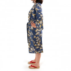 Happi Kimono blau japanische Baumwolle, SHIRAUME, weiße Pflaumenblüten