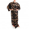 Japanese traditional black cotton yukata kimono golden plum for ladies