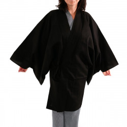 Japanese traditional black unisex cotton shantung haori jacket