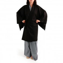 Japanese traditional black unisex cotton shantung haori jacket