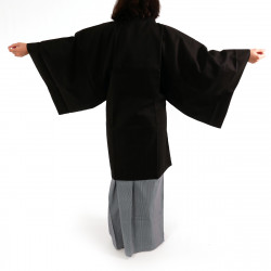 Japanese traditional black unisex cotton shantung haori jacket