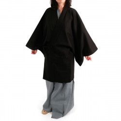 Japanese traditional black unisex cotton shantung haori jacket