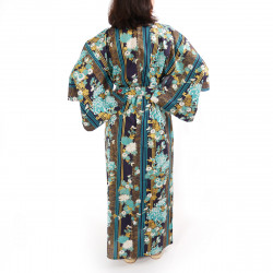 japanische Yukata Kimono blaue Baumwolle, KIKU, Mütter