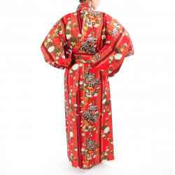 kimono giapponese yukata in cotone rosso, KIKU, mamme