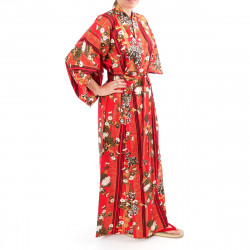 kimono giapponese yukata in cotone rosso, KIKU, mamme