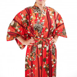 japanische Yukata Kimono rote Baumwolle, KIKU, Mütter