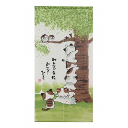japanese noren curtain tree and cats 85 x 170 cm MINNA GA SHUYAKU