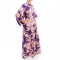 Kimono Yukata Púrpura Japonés En Algodón, SAKURA, flores de cerezo