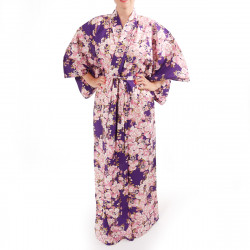 Kimono Yukata Púrpura Japonés En Algodón, SAKURA, flores de cerezo