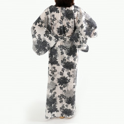 kimono giapponese yukata in cotone bianco, KIKU, mamme